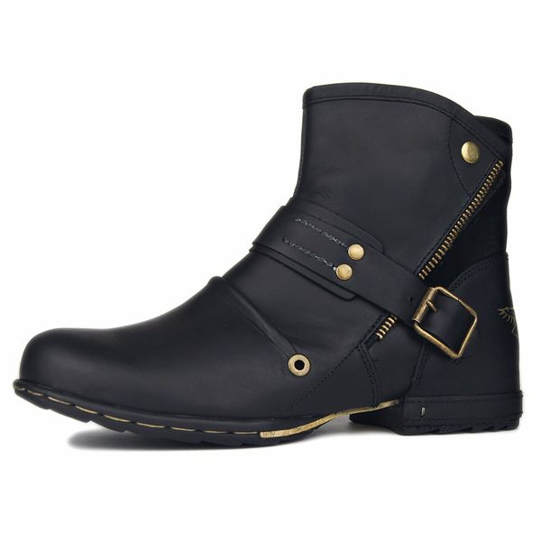 

2019 leather winter men's ankle boots casual motorcycle motorcycle waterproof men's large size boots, Black