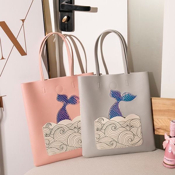 

2020 new mermaid print shopping bag girls pu candy-color handbag fashion women shoulder bag