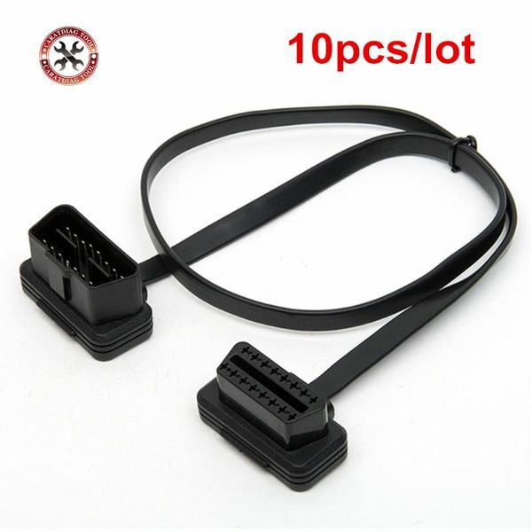 

10pcs/lot 60cm/100cm flat thin as noodle obd2 obd 16pin elm327 male female elbow extension cable diagnostic connector adapter