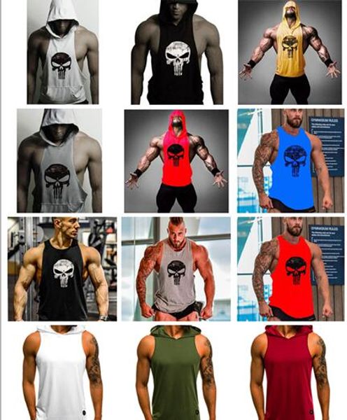 

19 colors mens t shirts skull bodybuilding fitness stringer men tank golds gorilla wear vest undershirt tank, White;black