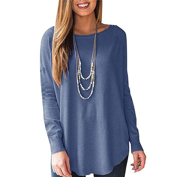 

womens designer t shirts fashion natural color slim pullover tees casual crew neck long sleeve tees, White