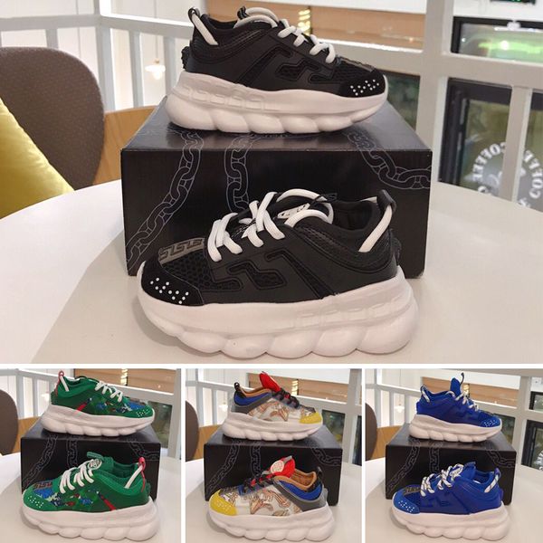 

infant chain reaction kids running shoes rubber suede youth junior trainers big small boy girl children panelled baroque artwork sneakers, Black