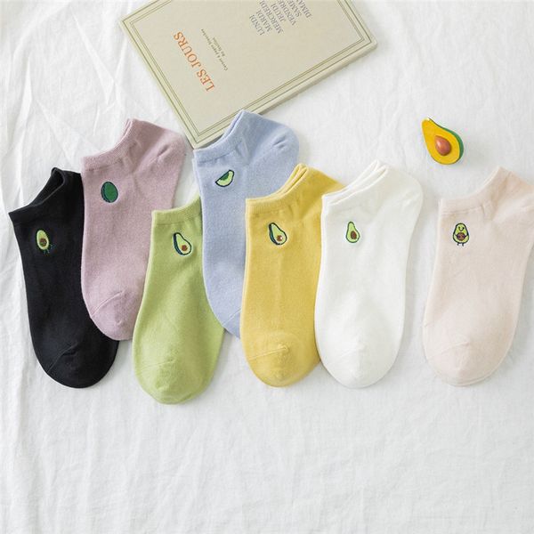 

10pairs/lot summer embroidery avocado socks female harajuku cute cotton short socks fashion funny women creative, Black;white