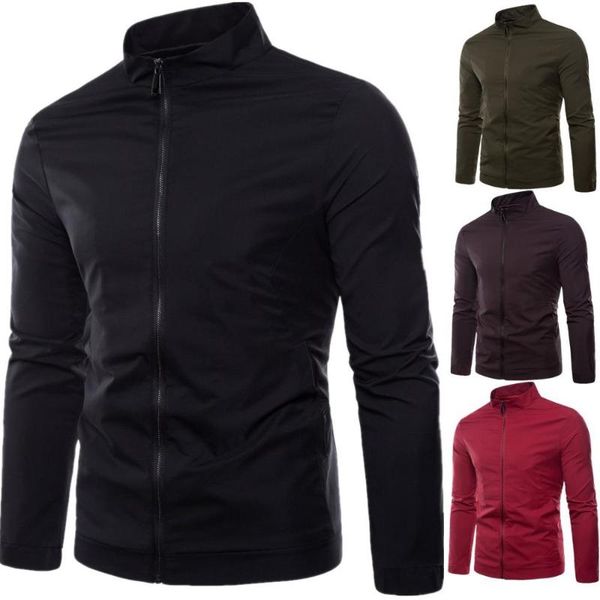 

autumn 2020 men new solid color jacket fiber polyester quick dry man long sleeve stand collar zipper cardigan fast delivery, Black;brown