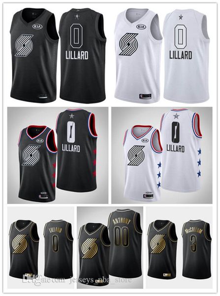 

portland trail blazers men damian lillard carmelo anthony c.j. mccollum all-star golden edition basketball jersey, Black;red