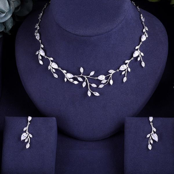 

janeklly trendy wedding necklace earrings for women accessories full cubic zirconia bridal jewelry sets pendientes mujer moda, Slivery;golden