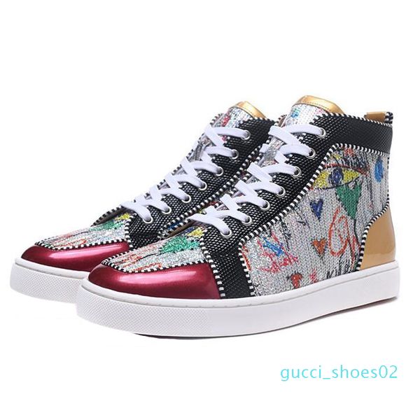 

2019 new designer fashion red bottoms casual studded spikes flats for men women glitter party lovers genuine leather sneakers g02, Black