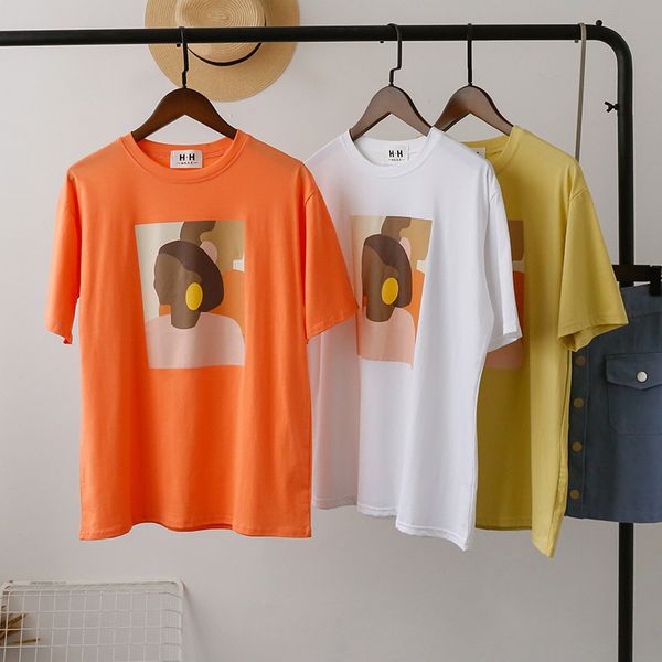 

t shirt women vintage abstract painting thin round neck tee shirt vintage loose casual streetwear tee shirt letter femme, White