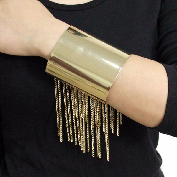 

chain tassel big cuff bracelets for women statement alloy cuff bangles bracelets charm gold color metal jewelry ukmoc, Black