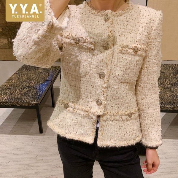 

2019 new womens autumn jacket o-neck long sleeve fashion pocket elegant slim fit tweed jacket female office lady short coat s, Black;brown