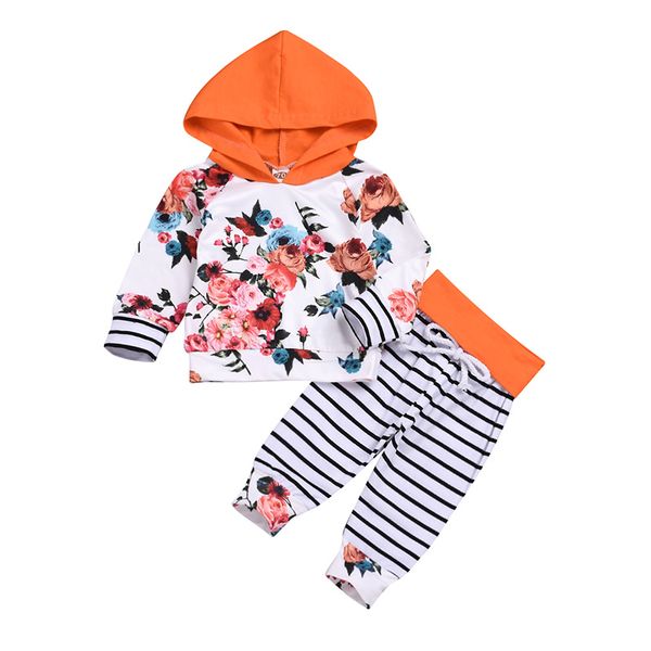 

new cute baby girls infant spring autumn sweatshirt floral hoodies + straped pants outfits set toddler tracksuit clothing, Black