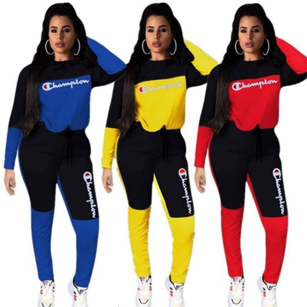 

женщины champion tracksuit лоскутное 2pcs одежды набор с длинным рукавом толстовка толстовка брюки леггинсы марка outfit осень спортивная s, Black;pink