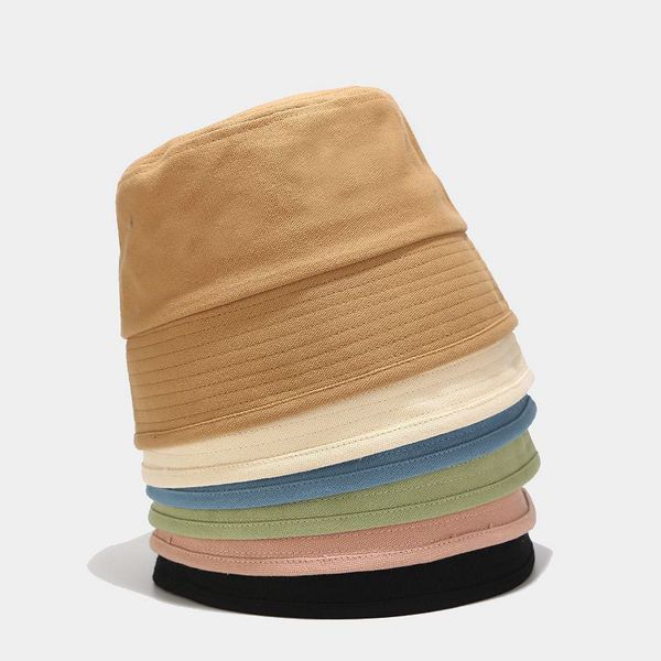

2020 hat women new pure color retro bucket hat simple fisherman summer fashion street men and women cotton basin caps, Blue;gray