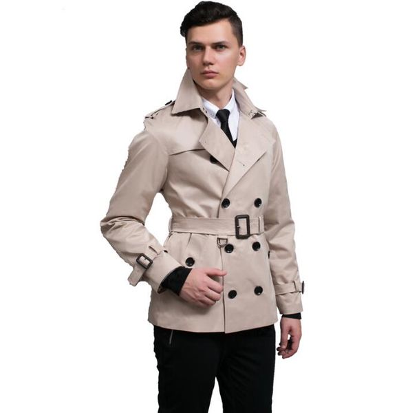 

2020 new designer slim short trench coat men overcoat long sleeve mens clothing spring outerwear casaco masculino england, Black