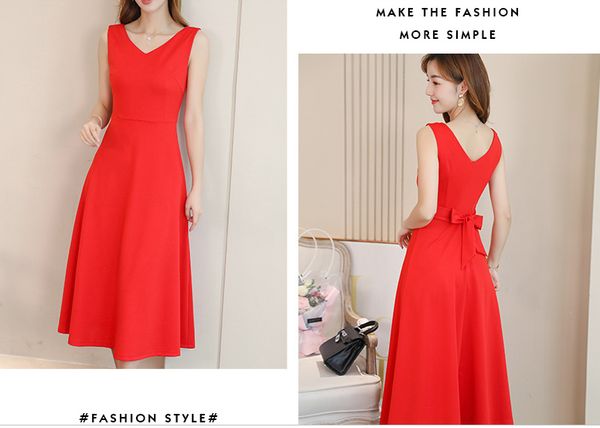 

red pure color dress bigger sizes condole belt of cultivate one's morality dress, Black;gray
