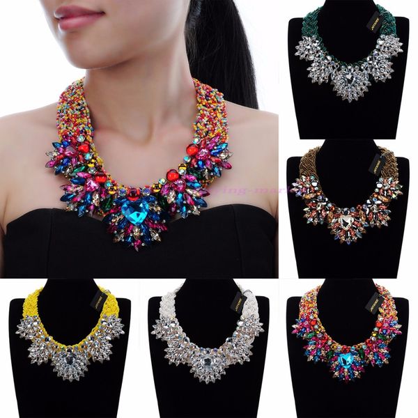 

fashion handmade acrylic resin bead chain pendant choker statement bib necklace stone big choker women party jewelry gift, Golden;silver