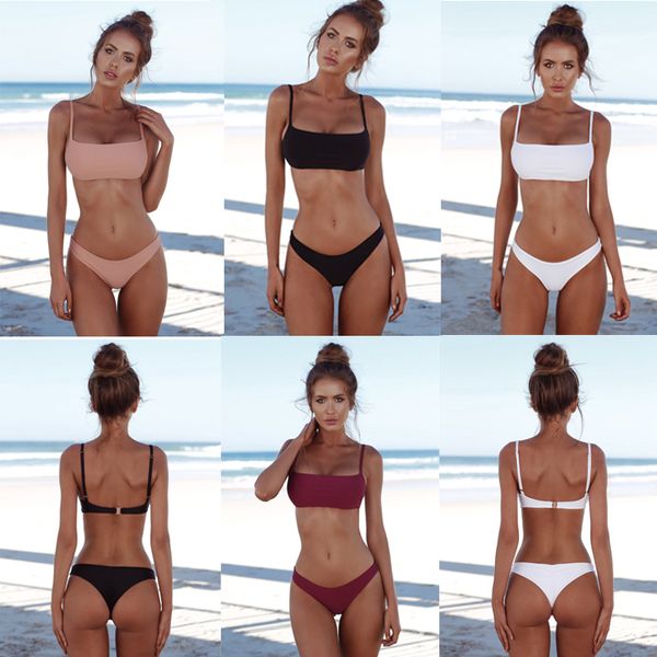 

2019 new summer women solid bikini set push-up unpadded bra swimsuit swimwear e bather suit swimming suit biquini