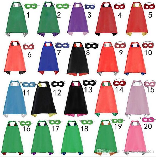 

plain colors 70*70cm 2 layers satincostume halloween cosplay superhero capes kids capes with mask 20 styles good quality b4, Black;red