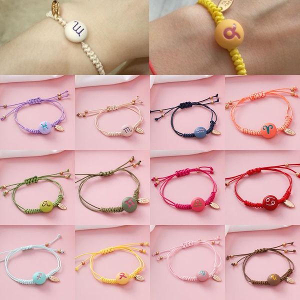 

fengli couple rope 12 constellation zodiac signs bracelet colorful waven friendship statement women men wax rope bracelets, Golden;silver