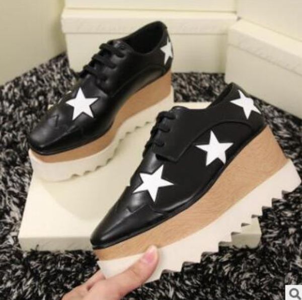 

rose gold stars elyse platform boots women holidays shoes lace up wedges leather ankle booties casual style booties plus size 42, Black