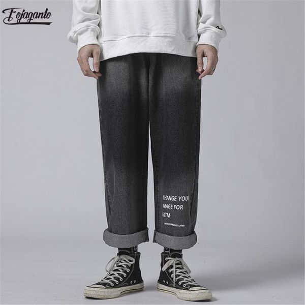 

fojaganto wide leg straight jeans men fashion brand men's trendy comfortable jeans retro wild denim pants male, Blue
