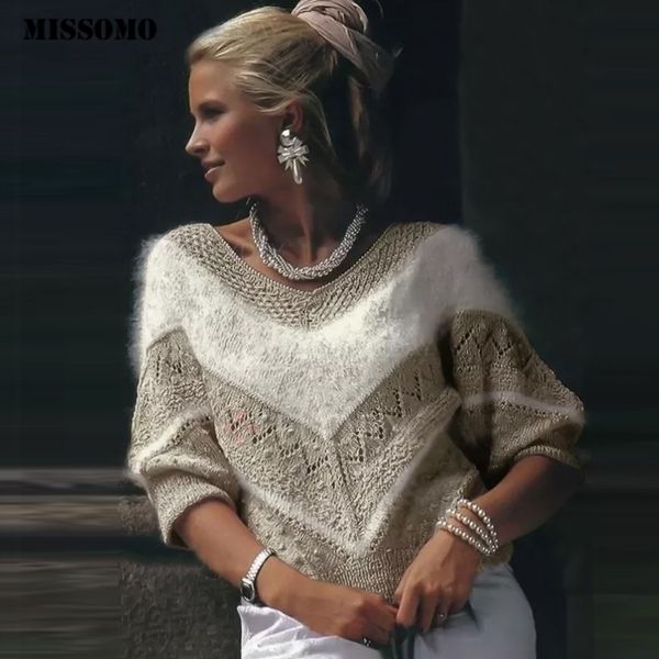 

missomo winter sweater women long sleeve o-neck symmetrical v pattern warm winter loose kint sweaters pullover pull jumper, White;black