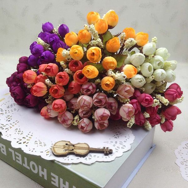 Acheter Automne 15 Têtes Bouquet Petits Roses Bourgeons Bractée Simulation Fleurs Soie Rose Fleurs Décoratives Décorations Pour La Maison 24 Cm De