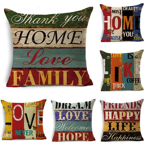 

45*45cm vintage mediterranean hand-painted letters pillowcase cover linen throw pillow cases home decorative pillowcase covers