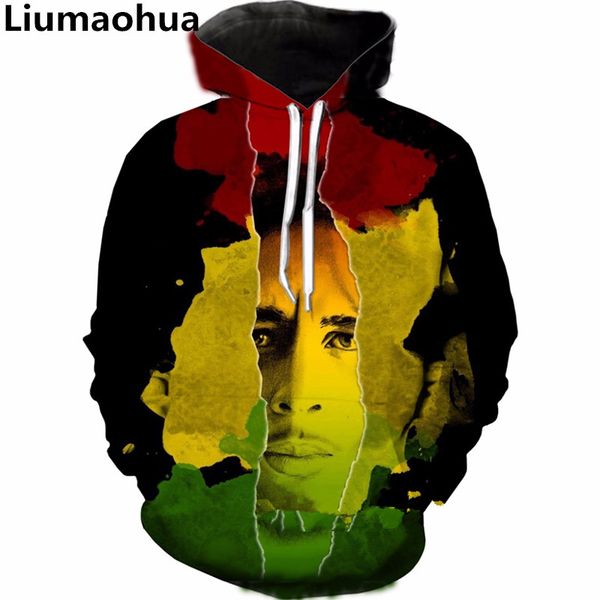 

liumaohua осень новая мода 3d бренд толстовки reggae возбудитель bob marley печати толстовка мужчины женщины случайные tracksuit вершины, Black