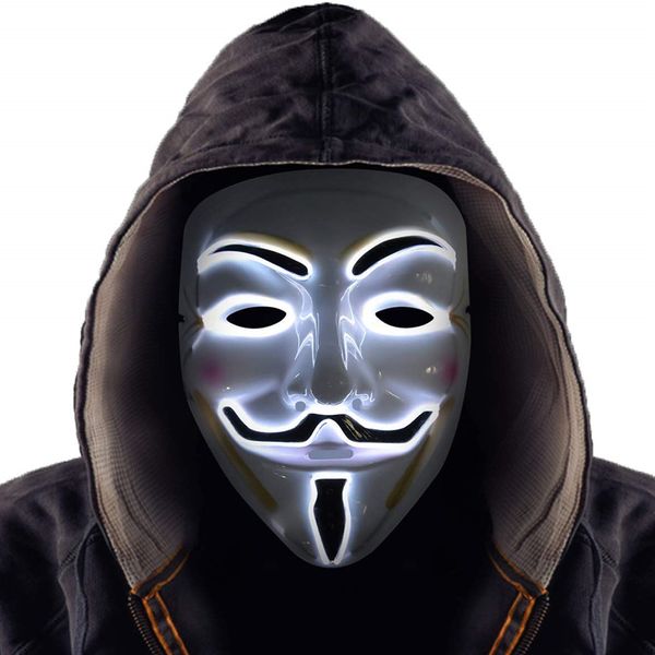 LED Parti Festivali için Cadılar Bayramı Dekoratif Hacker Maskeler Cosplay Kostüm Vendetta Guy Fawkes Işık Maske Dikmeler JK1909 Favor