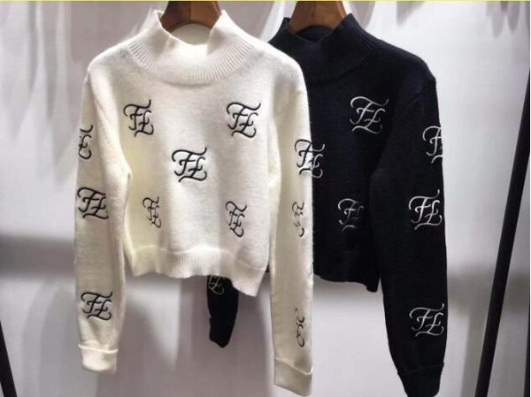 

2019 autumn and winter new embroidery ff letter hort jacket temperament wild weater weater wom, White;black