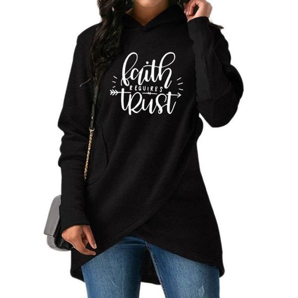 

large size 2018 new fashion faith print kawaii sweatshirt faith requires trust crossover hoodie sweatshirt, Black
