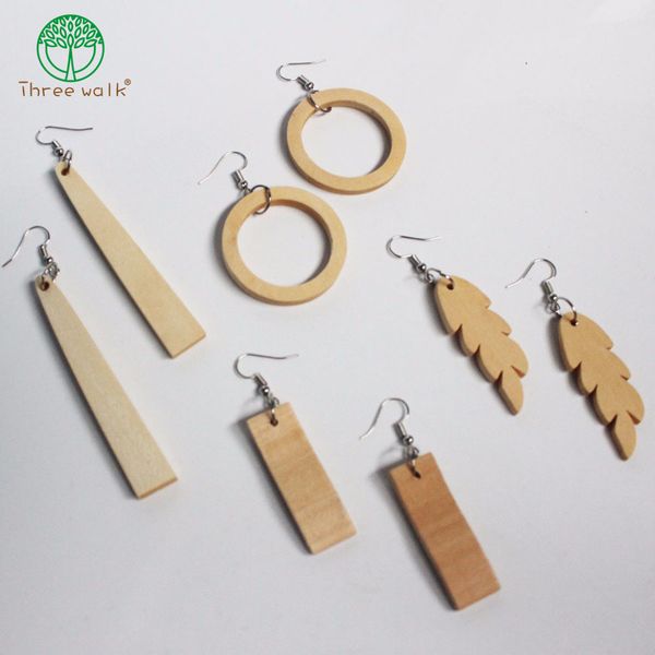 

5 pairs wholesale natural wood geometric earrings for girls v405410050, Silver