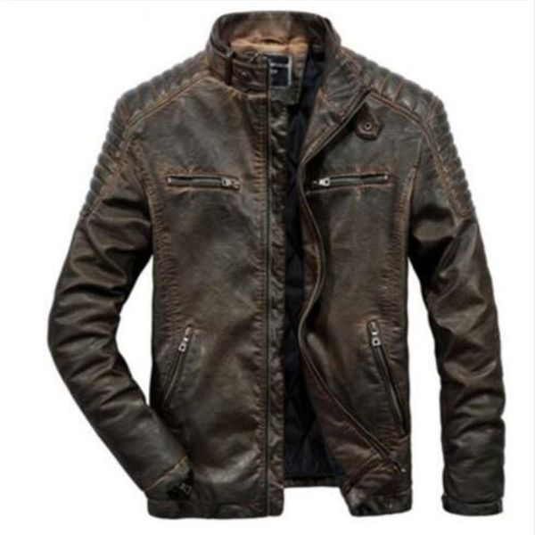 

real genuine leather jacket men for motorcycles vintage brown black parka slim male winter warm casual moto biker jacket c