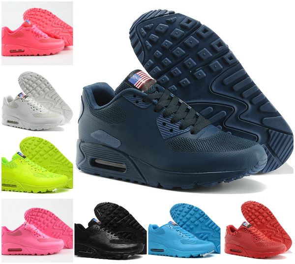 

2020 original mens 90 hyp prm qs sneakers independence day man casual running shoes air90 zapatillas usa flag size 36-46, Black