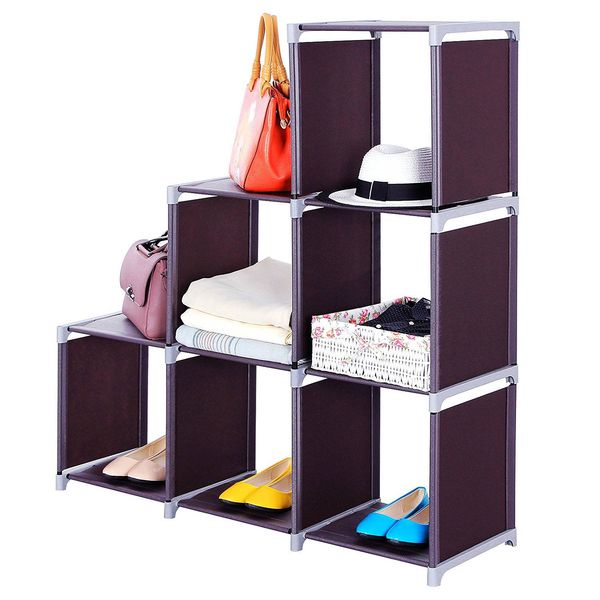 

multifunctional assembled 3 tiers 6 compartments storage shelf dark brown