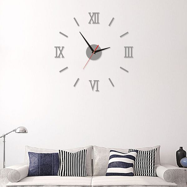 

acrylic modern diy wall clock wall sticking 3d mirror surface sticker watch home living room decor sticking clocks #b15