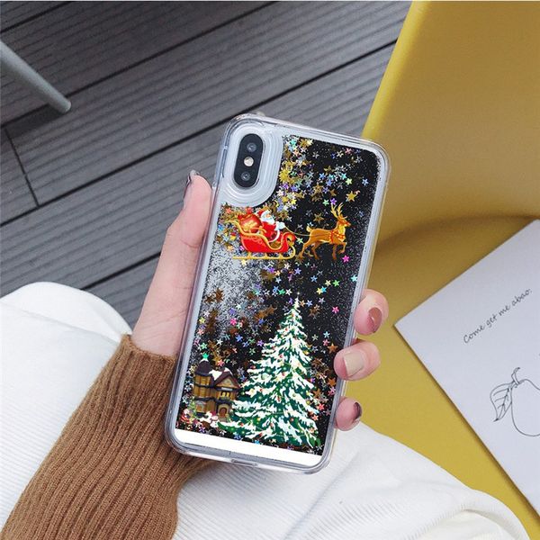 

luminous christmas bling liquid case for iphone 11 pro max quicksand anti-fall soft silicone cover for iphone xs xr 8 7 plus ing