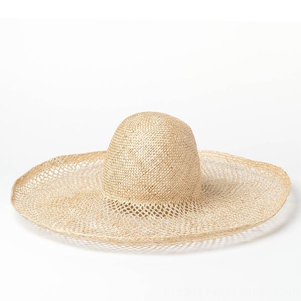 

summer hollowed-out braided sisal dome big eaves straw hat ladies outdoor sunscreen beach straw hat, Blue;gray