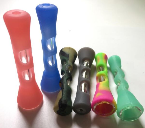 Mini Bunte Silikon Glas Pfeife One Hitter Pfeifen Filter Zigarettenspitze Dugout Tabak Rauch Zubehör