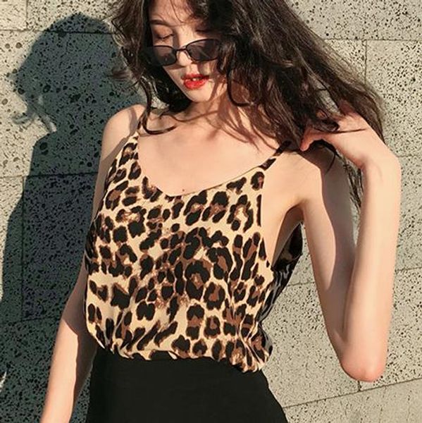 

summer women hollow out vest chiffon girl sleeveless t-shirts cropped blusas female leopard summer camisole shirt, White