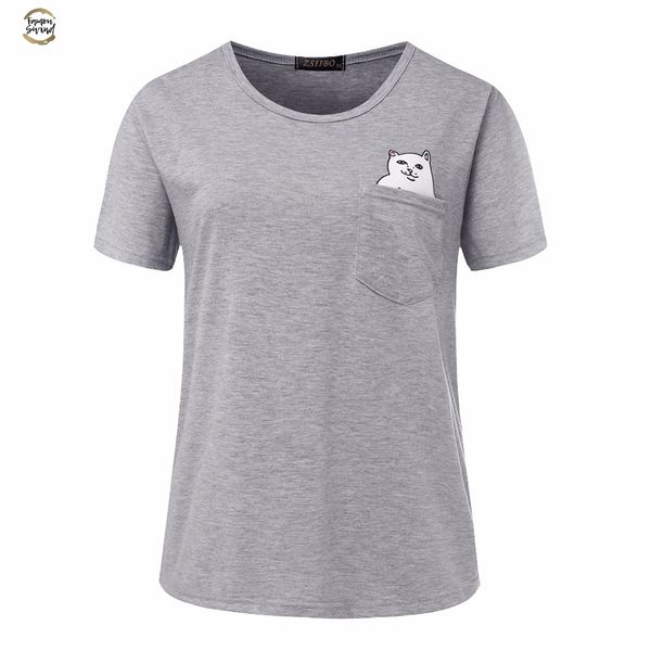 

summer european style women t shirt cat tee casual short sleeve women plus size women clothing zsiibo, White