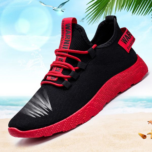 

lightweight 2020 new shoes men breathable men shoes casual slip on mesh sneakers lace-up spring bottom walking footwear, Black