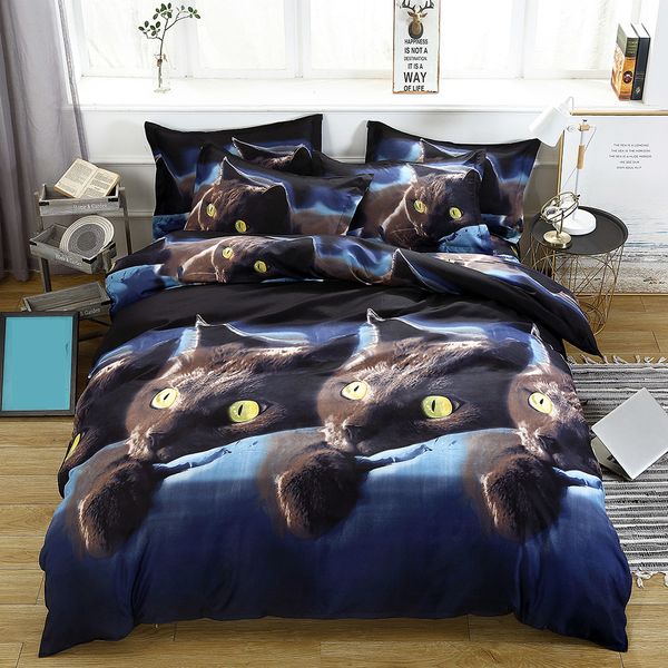 

декор 4шт / набор 3d cat набивным рисунком комплект постельных принадлежностей пододеяльник простыня 2pcs наволочки полиэстер постельных при