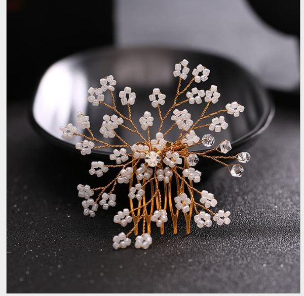 

korean bride hair comb studio decoration glass bead headdress wedding bride headdress, Slivery;golden