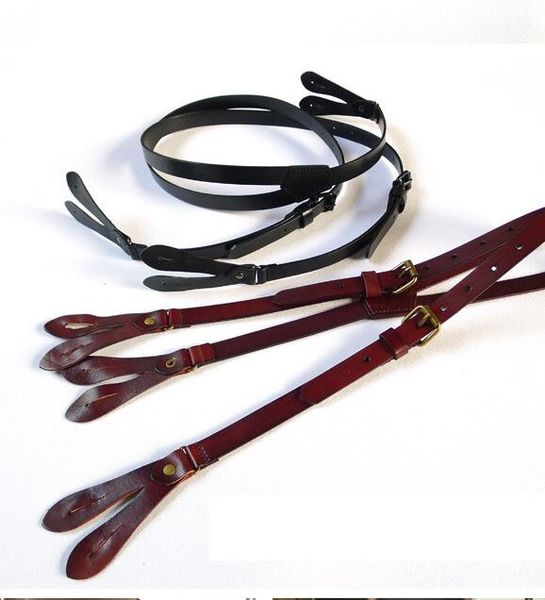

genuine leather suspenders men 2cm width 125cm long button suspenders, Black;white