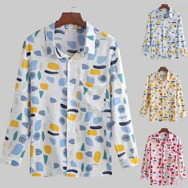 

jaycosin мужские модные футболки повседневная весна лето с длинным рукавом сыпучие блуза отложной воротник рубашки печати top-бич tops, White;black