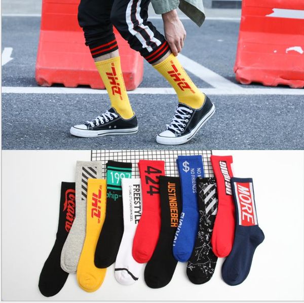 

hip hop skateboard socks harajuku style letters men and women in stockings, Black