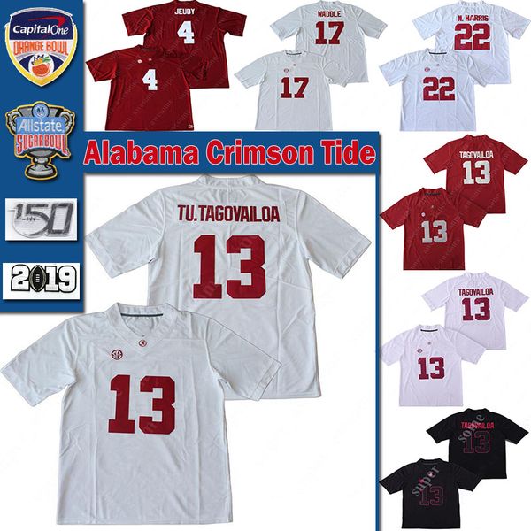 

2019 champions 13 tua tagovailoa jersey alabama crimson tide 4 jerry jeudy 22 najee harris 17 jaylen waddle 2 jalen hurts football jerseys, Black;red