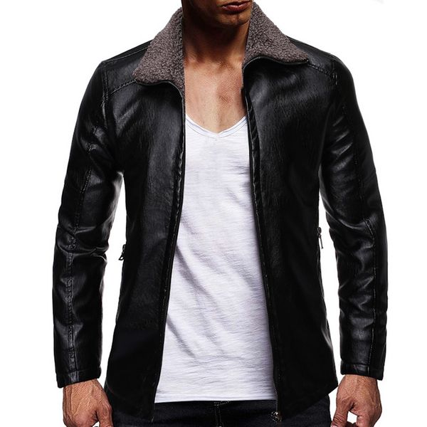 

autumn winter warm leather jacket men oversize fleece pu jacket thick motorcycle style outwear 5xl men 2019 fashion streetwear, Black
